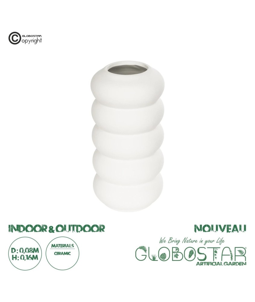 GloboStar® Artificial Garden NOUVEAU 21293 Διακοσμητικό Κεραμικό Βάζo Λευκό Π8 x Μ8 x Υ16cm